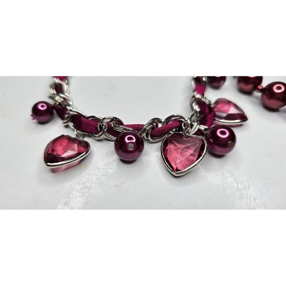 NWT Cranberry Heart Bead, Faux Pearl, Silver Chain Choker Necklace & Bracelet - Picture 6 of 9